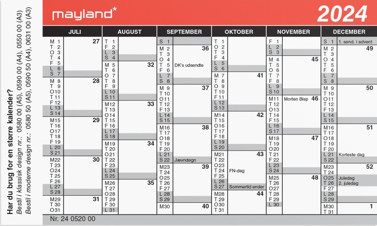 Mayland 2024 Mini kalender Lomax