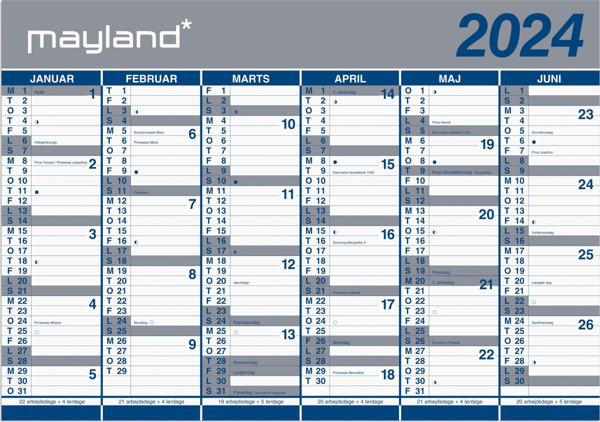 Mayland 2024 Kæmpe kalender | 2 x 6 mdr. | 10 stk.