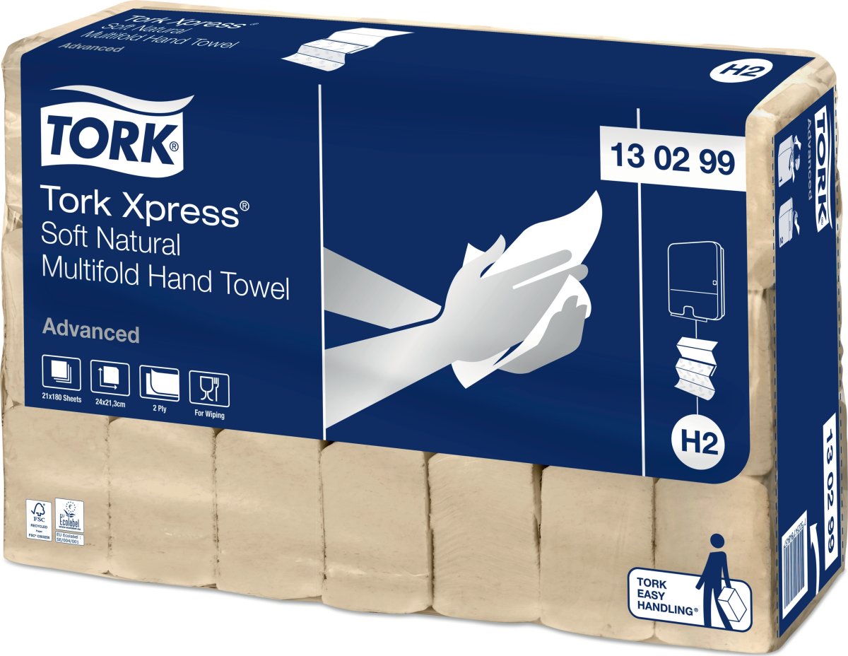 Tork H2 Adv. Soft Håndklædeark Natur Z-fold, 21 pk