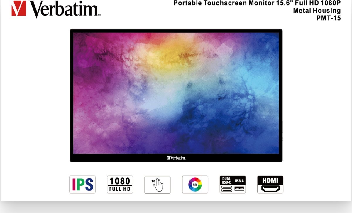 Verbatim 15,6” bærbar touch monitor, Full HD