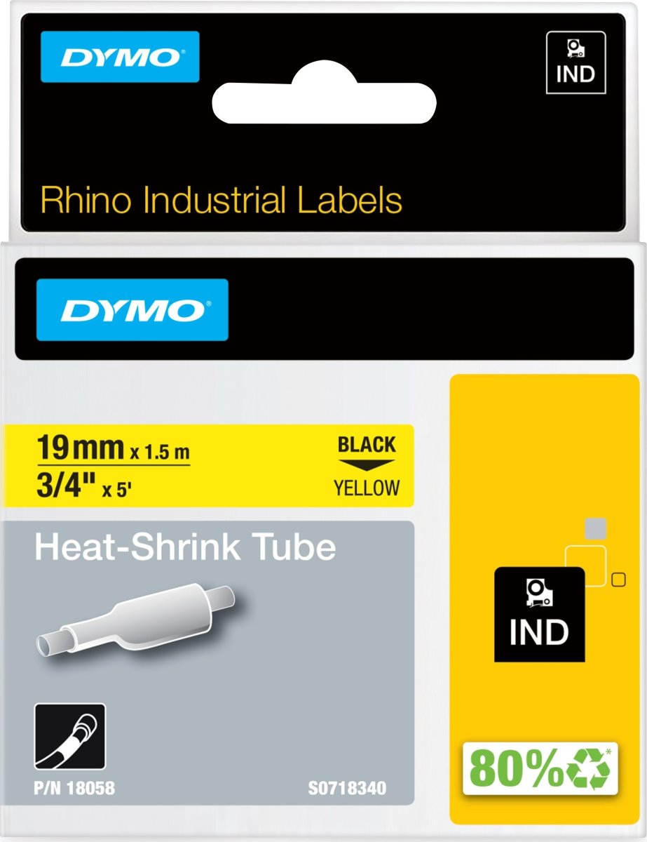 Dymo Rhinopro, 19 mm, krympeflex tape, gul
