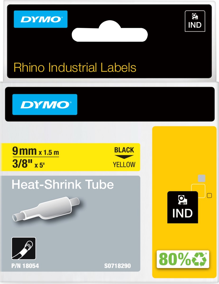 Dymo Rhinopro, 9 mm, krympeflex tape, gul