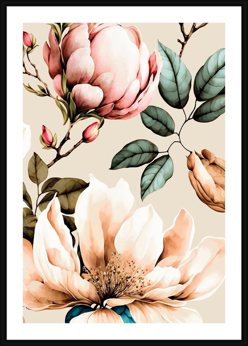 Plakat Delicate Blossom II, sort ramme, 30x40 cm