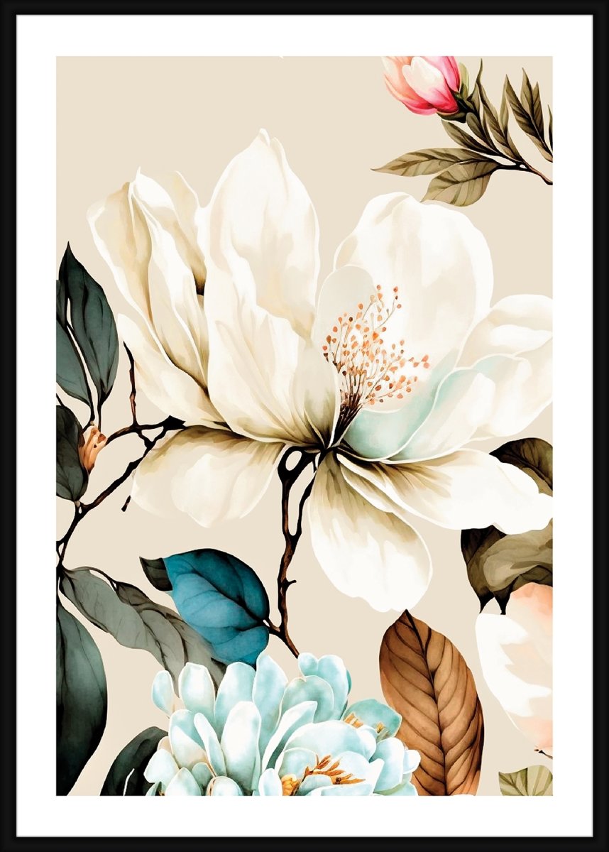 Plakat Delicate Blossom, sort ramme, 50x70 cm
