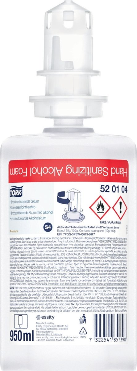Tork S4 Hånddesinfektion Skum 75%, 950 ml | Lomax