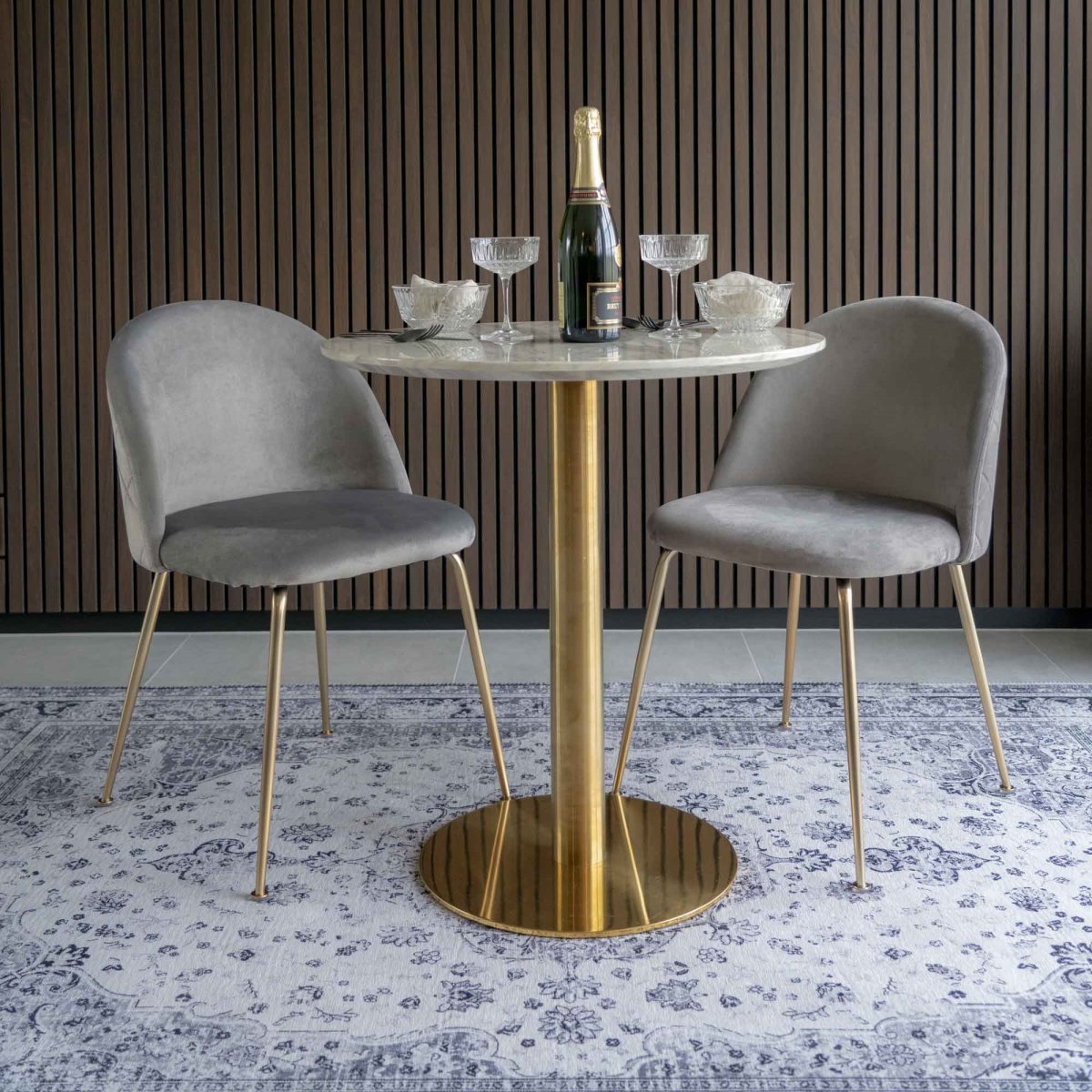 Geneve Kantinestol, velour grå/messing look ben