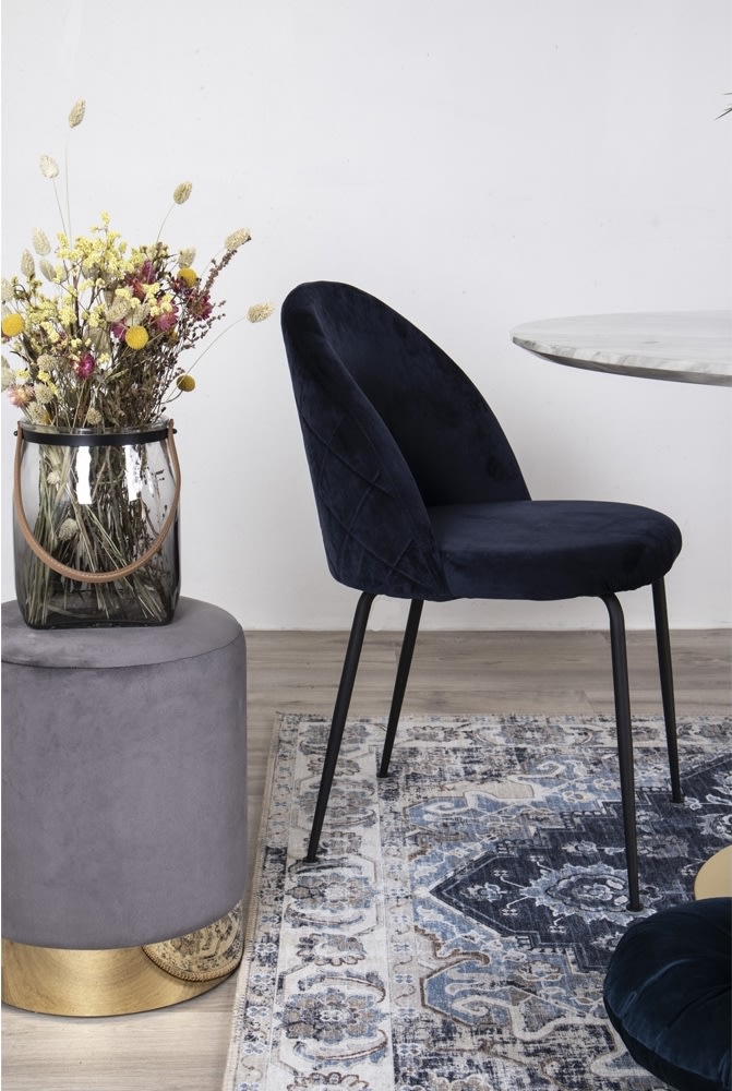 Geneve Spisebordsstol, velour, blå m. sorte ben