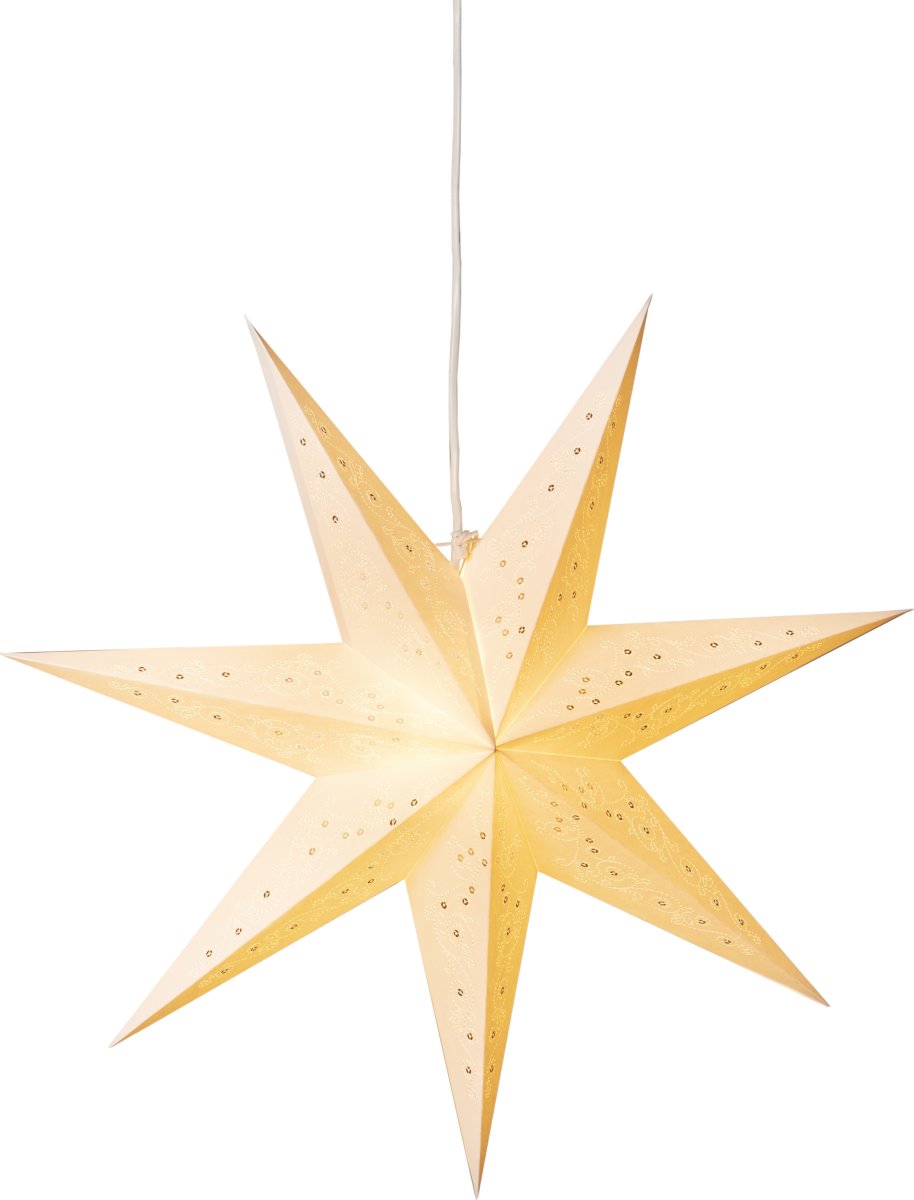 Papirstjerne m. mønster, hængende, Ø60 cm., hvid