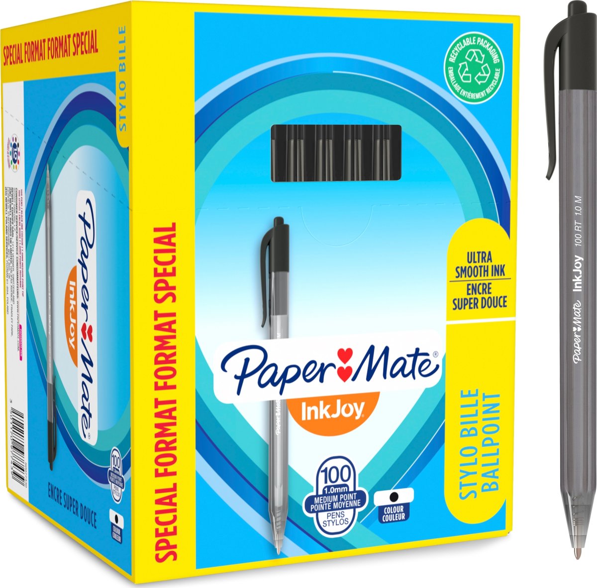 Paper Mate InkJoy 100 Kuglepen | Sort | Valuepack