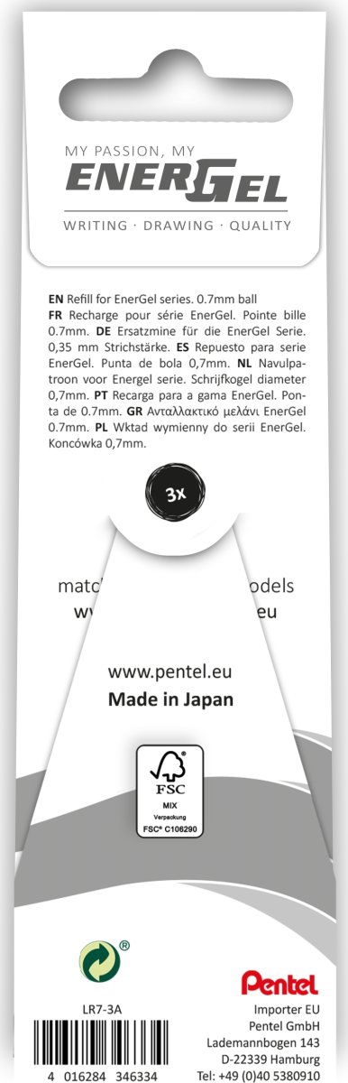 Pentel Energel Refill | 0,7 | Sort | 3 stk.