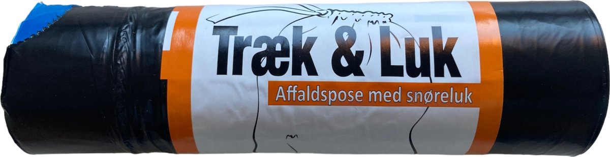 Affaldsposer m/snøreluk, 30 L, 65x50 cm, Sort