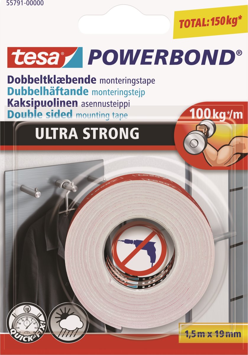 tesa Powerbond U.S. Monteringstape, 19mm x 1,5m