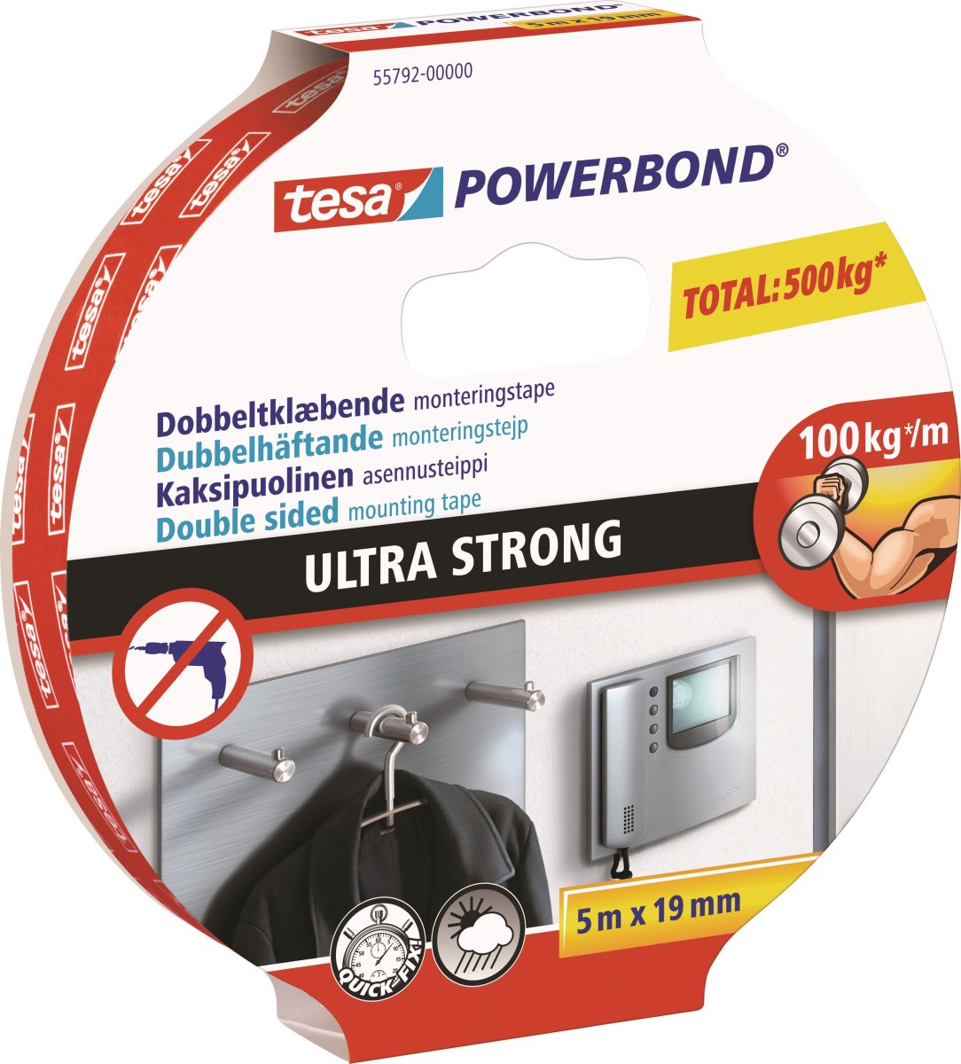 tesa Powerbond U.S. Monteringstape, 19mm x 5m