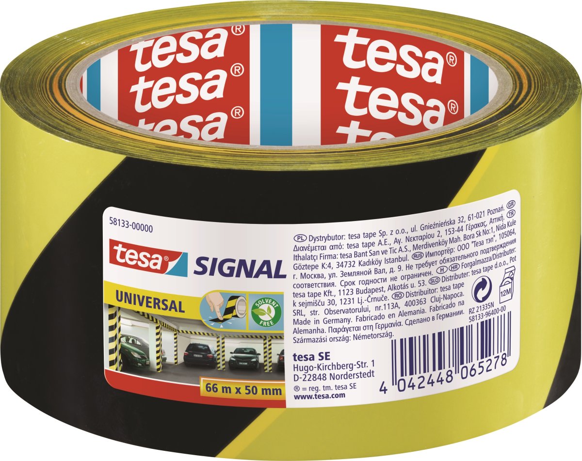 tesa Signal Advarselstape, 50mm x 66m, gul/sort