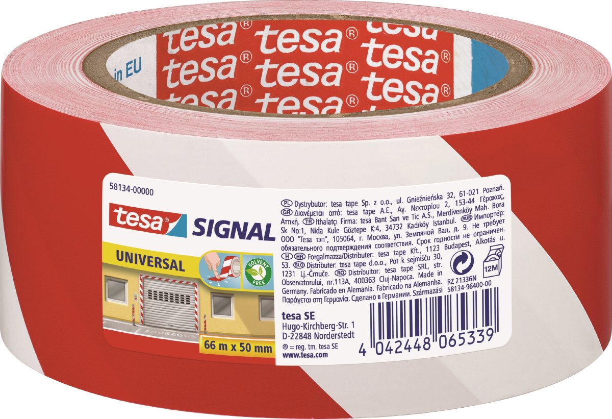 tesa Signal Advarselstape, 50mm x 66m, rød/hvid