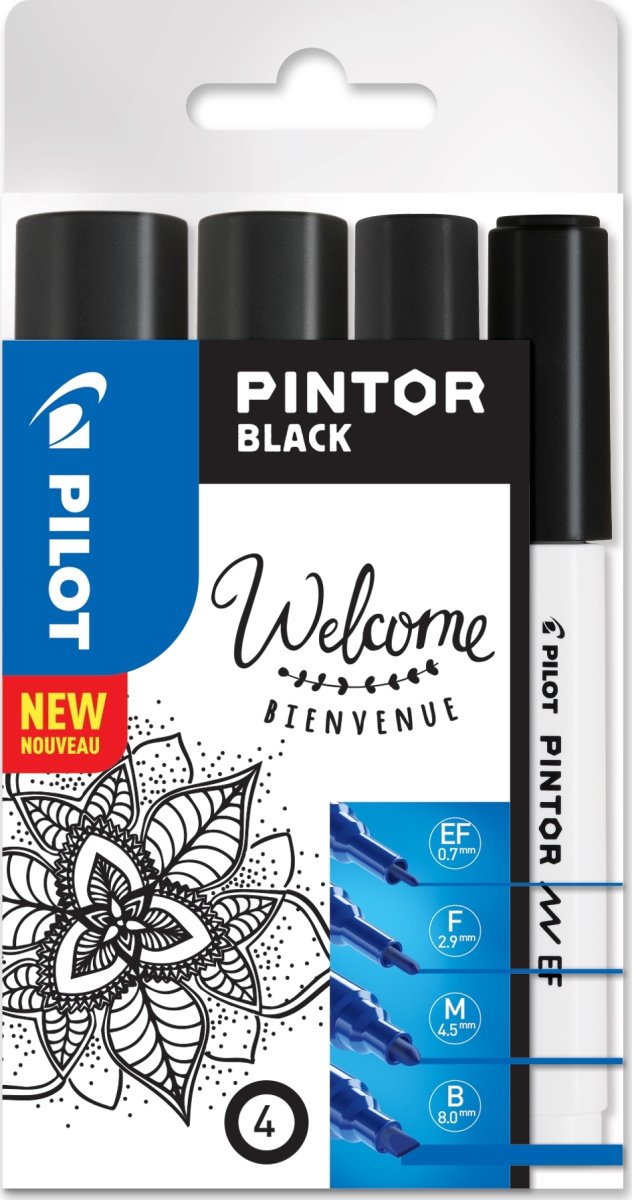 Pilot Pintor Marker | Sort | 4 tykkelser