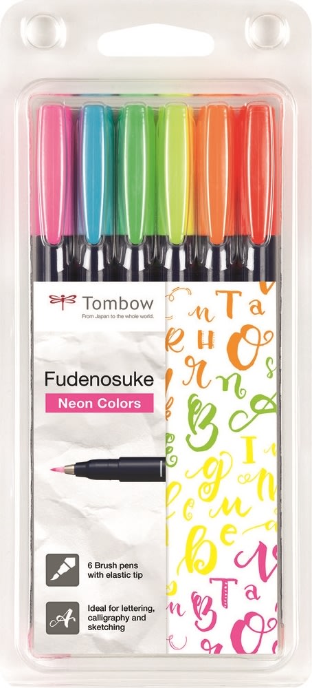 Tombow Fudenosuke Penne | Hard neon | 6 stk.