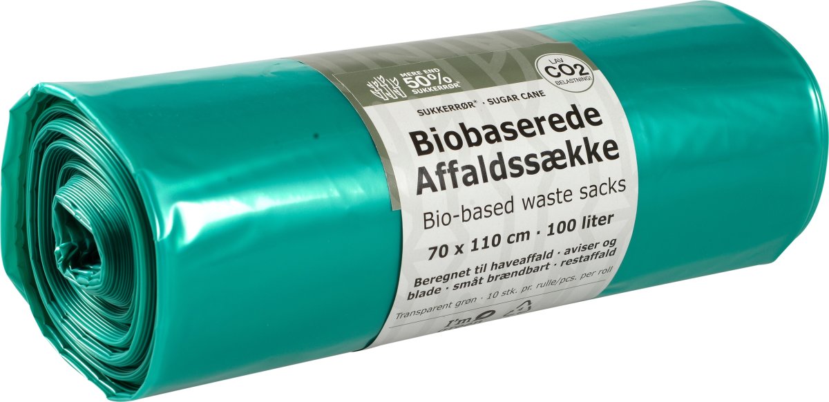 Affaldssække Biobaseret 100L, 70x110cm, 30my, Grøn