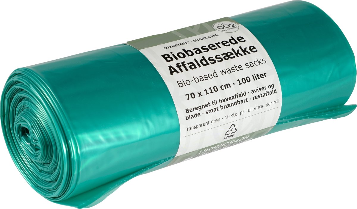 Affaldssække Biobaseret 100L, 70x110cm, 40my, Grøn