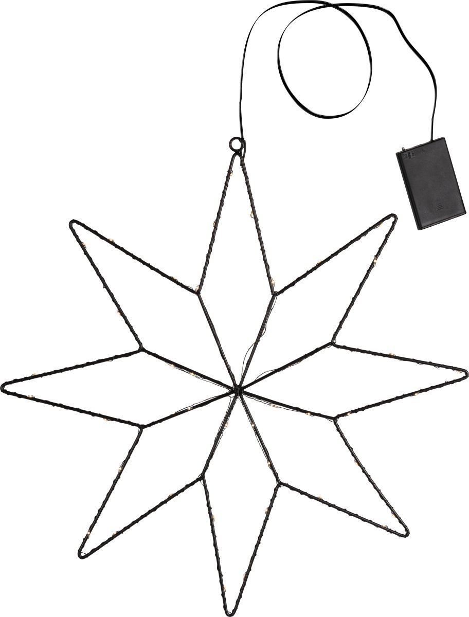 Stjerne m. 50 LED, H43 cm, sort/varm hvid