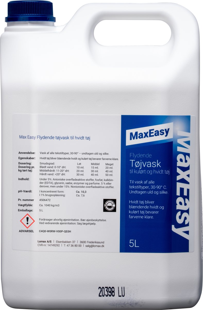 Max Easy Flydende Vaskemiddel | Kulørt/hvidt | 5 L
