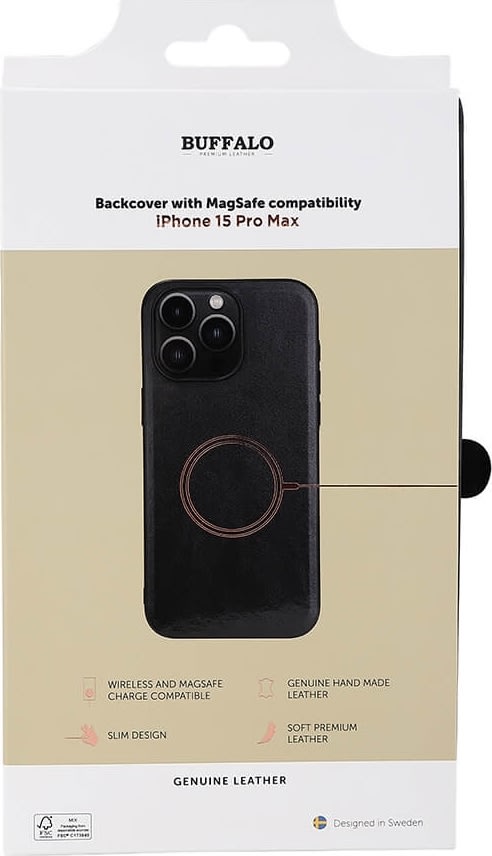 Buffalo læder cover iPhone 15 Pro Max, sort