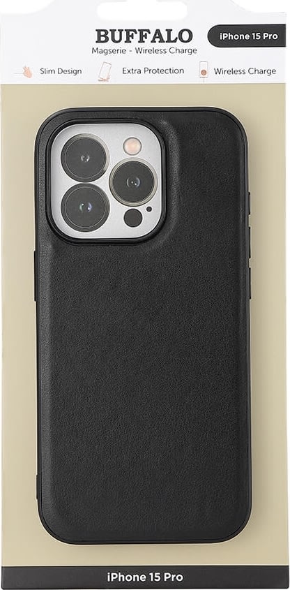 Buffalo PU læder cover iPhone 15 Pro, sort