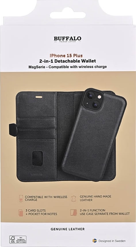 Buffalo 2-i-1 kortholder iPhone 15 Plus, sort