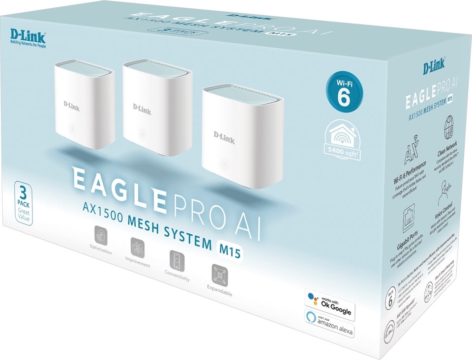 D-Link Eagle Pro AI AX1500 Mesh WiFi system, 3-pak