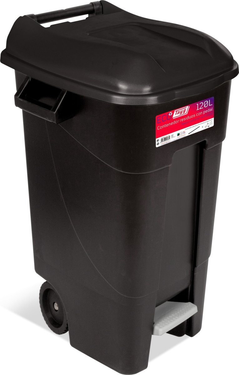 TAYG affaldsbeholder med låg, 120 liter, Sort/Sort