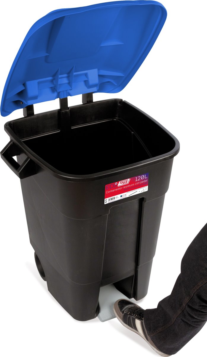 TAYG affaldsbeholder med låg, 120 liter, Sort/Blå