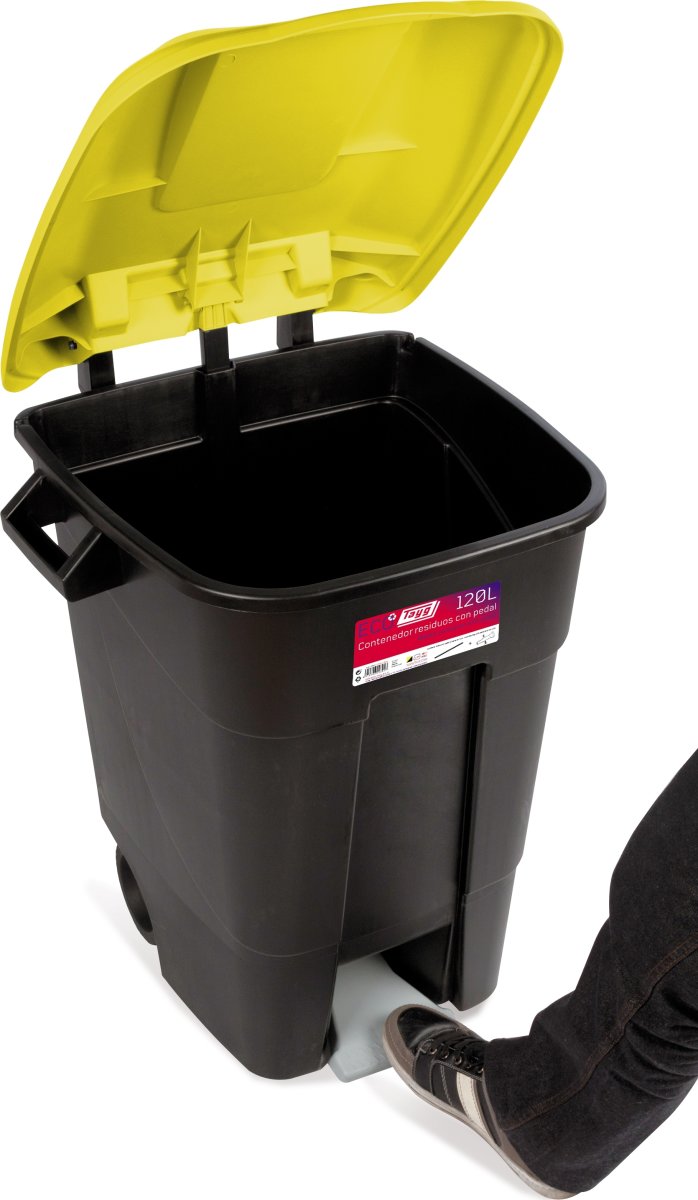 TAYG affaldsbeholder med låg, 120 liter, Sort/Gul