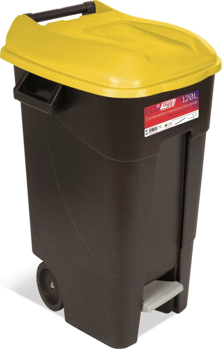 TAYG affaldsbeholder med låg, 120 liter, Sort/Gul