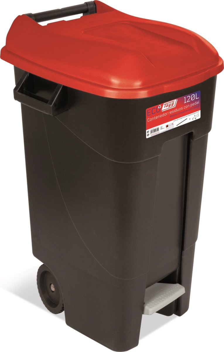 TAYG affaldsbeholder med låg, 120 liter, Sort/Rød
