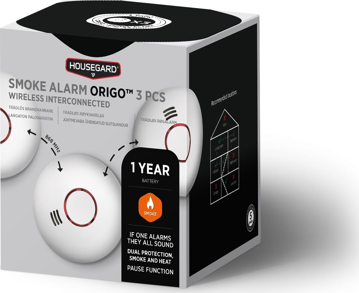 Housegard SA422WS Origo optisk røgalarm, 3-pak
