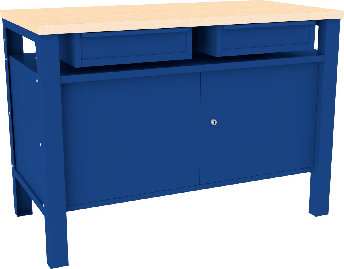 Basic arbejdsbord - 2 x skuffe/2 x underskab, Blå
