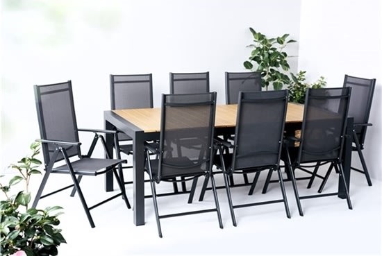 Johan havebord, Sort/Teak, 205/275x100cm,