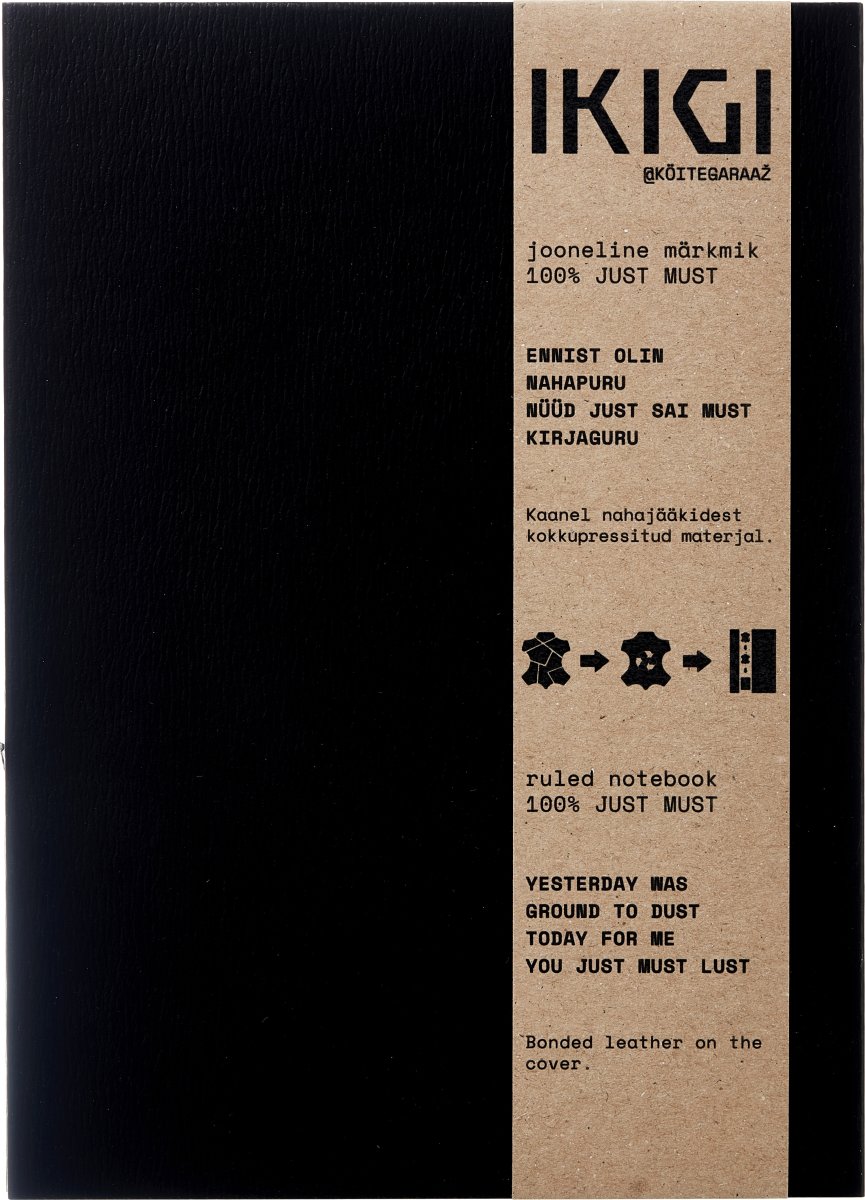 Ikigi Leather Notesbog, A5, linjeret, sort, logo