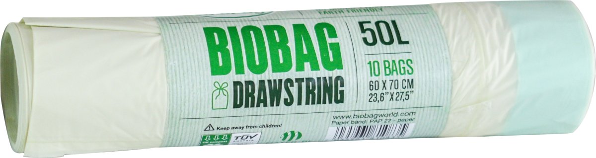Affaldsposer Biobaseret m/snøre 50L, 60x70cm, Grøn