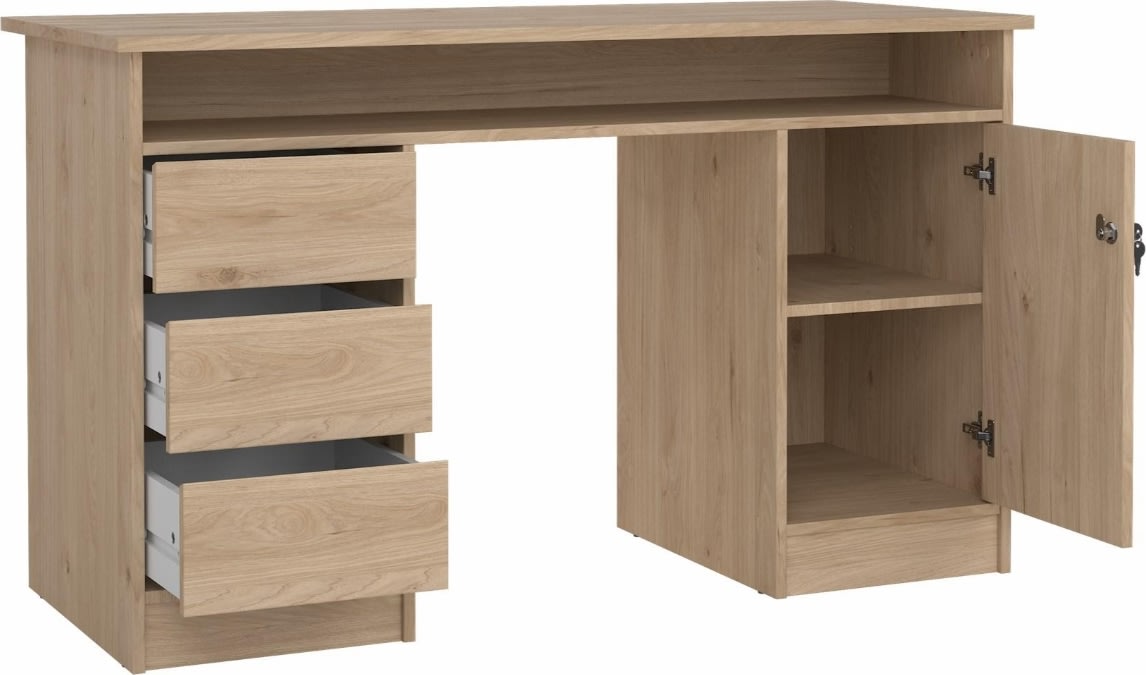 Small Officeline skrivebord, 1 skab/3 skuffer, eg