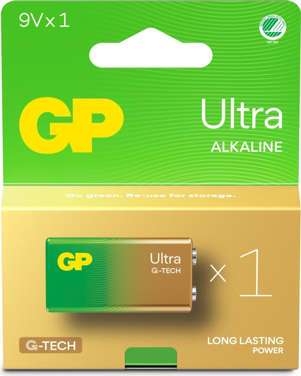 GP Ultra Alkaline 9V batteri, 1604AU/6LF22, 1-pak