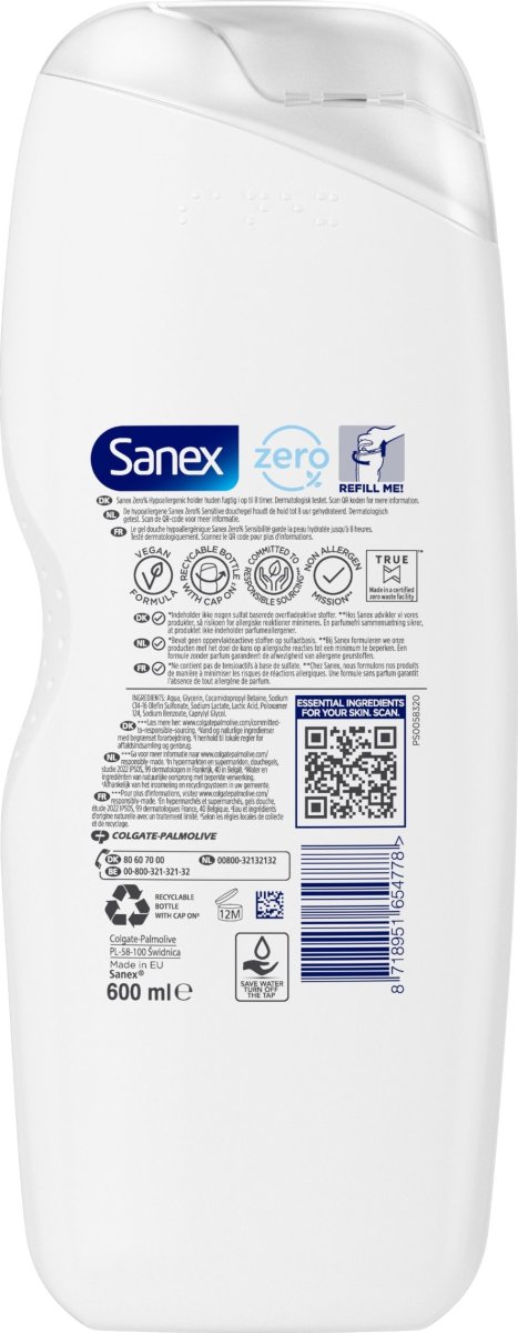 Sanex Showergel | Zero% | 600 ml