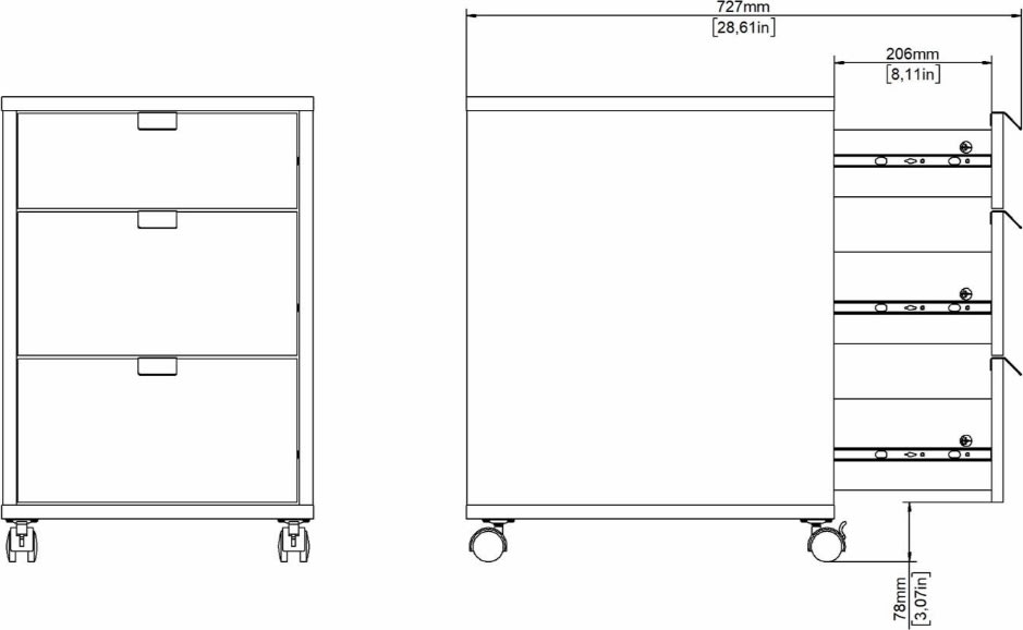 Small Officeline kassette, 3 skuffer, eg/sort