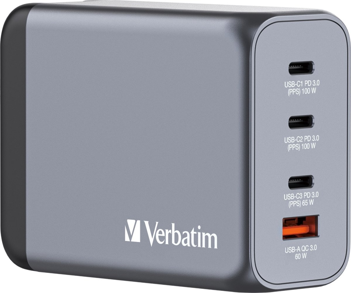Verbatim GNC-200 GaN USB-A/USB-C Oplader, 200W