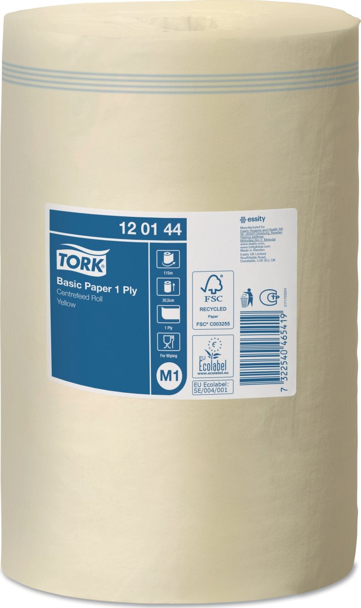 Tork M1 Basic Aftørringspapir 1-lag, Gul, 11 rl