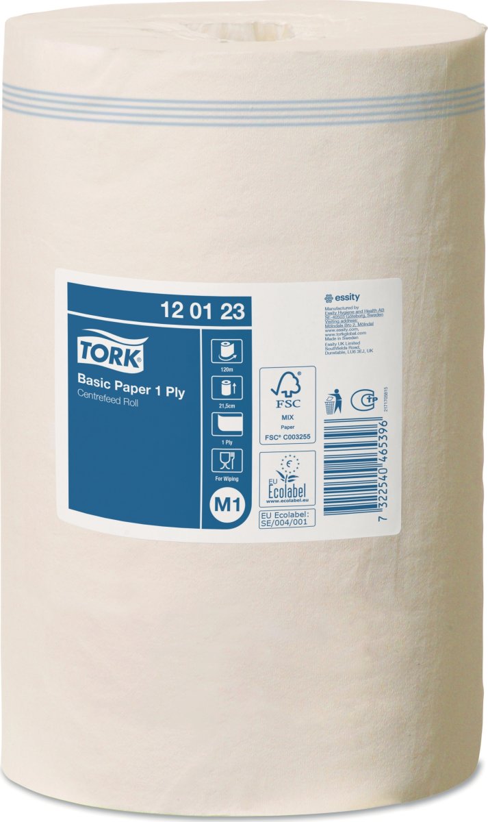 Tork M1 Basic Aftørringspapir 1-lag, Hvid, 11 rl