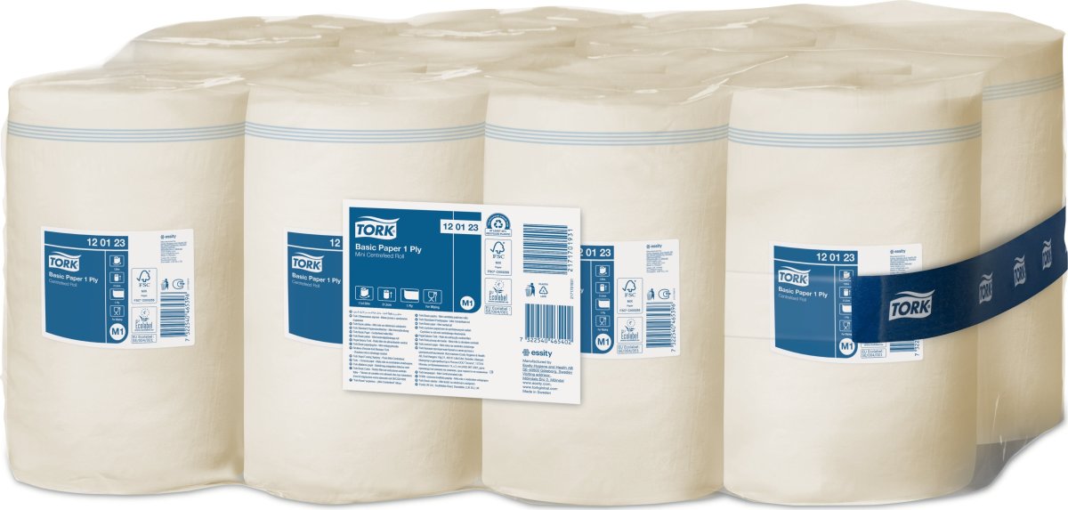 Tork M1 Basic Aftørringspapir 1-lag, Hvid, 11 rl