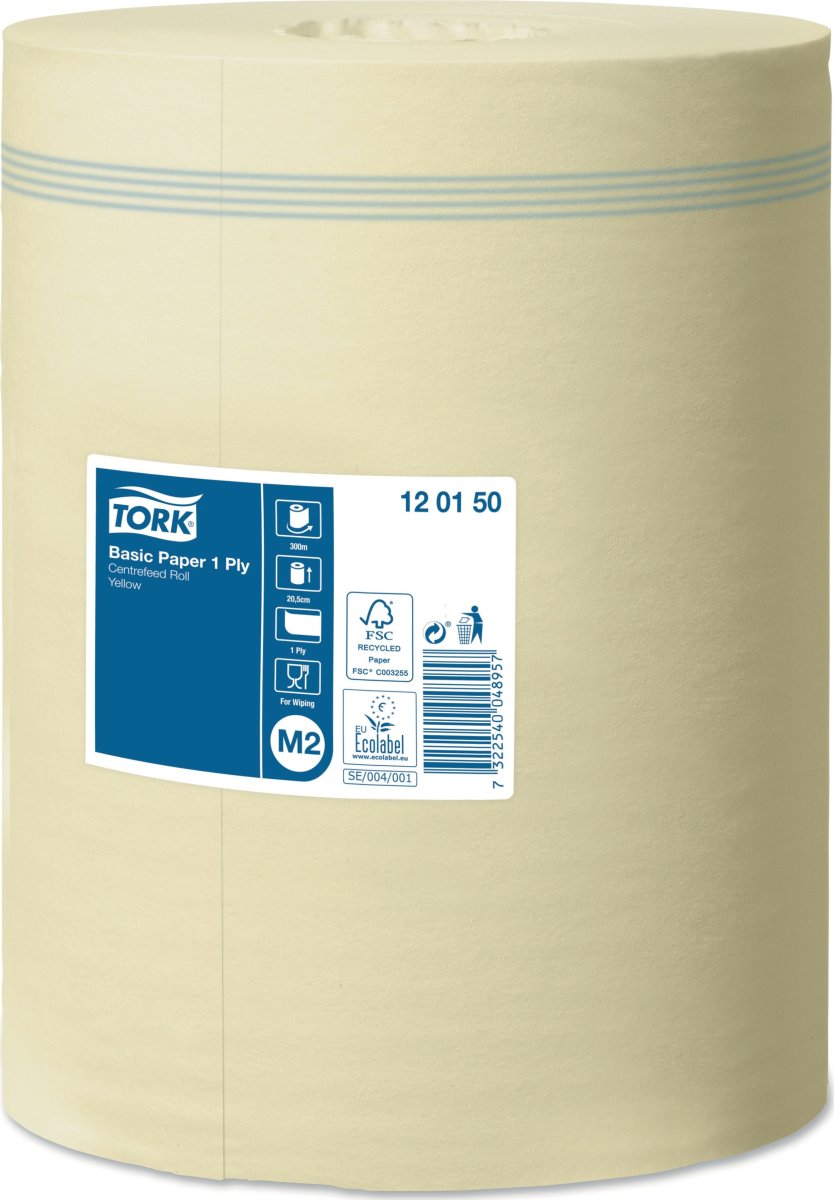 Tork M2 Basic Aftørringspapir, 1-lag, Gul, 6 rl