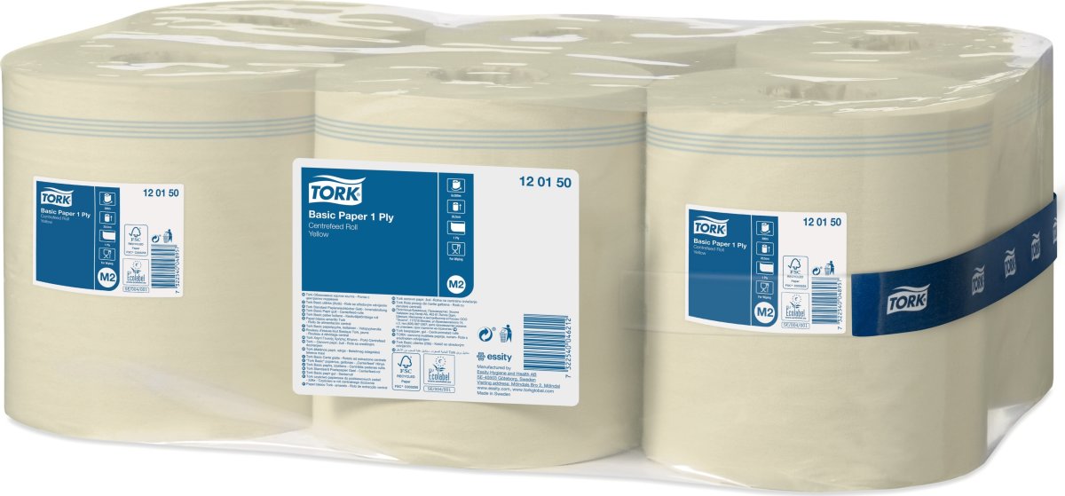 Tork M2 Basic Aftørringspapir, 1-lag, Gul, 6 rl