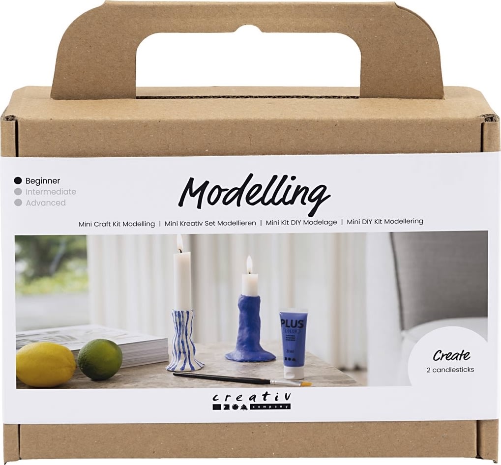 Mini DIY Kit Modellering, lysestage, hvid/blå